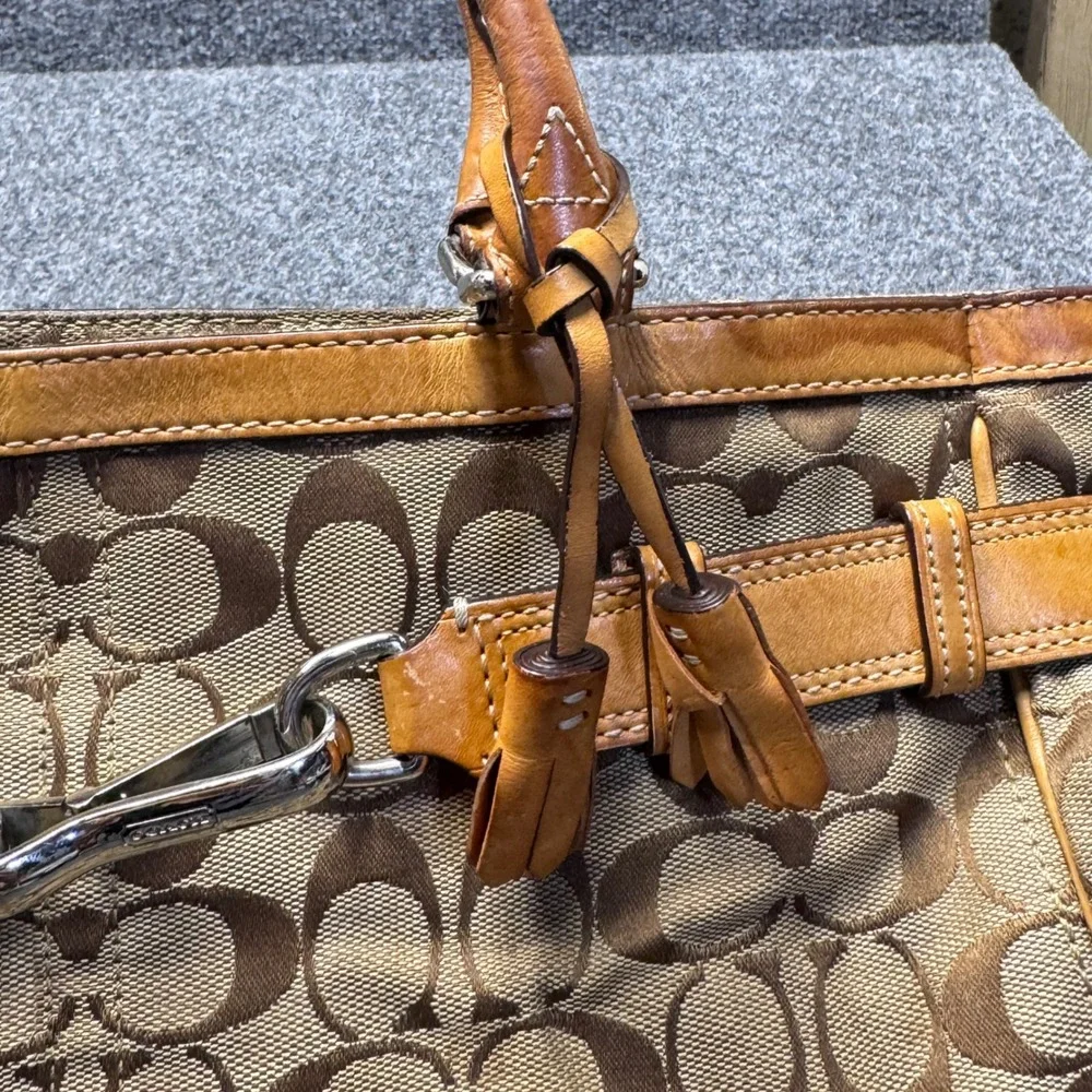 Coach Hampton Satchel Women Medium Brown Monogram Canvas Y2K Preppy 8K07